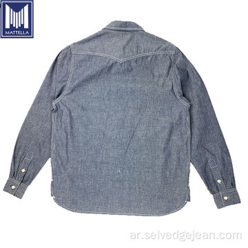 Indigo 6oz 100 ٪ Cotton Men Denim Jeans Shirt